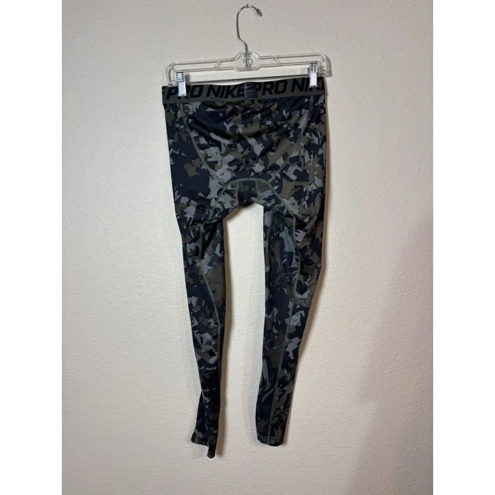Nike Pro Mens Large Camo Compression Tights Dri-FIT Leggings Green Black L